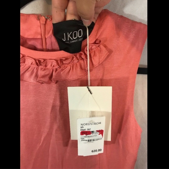 NWT $620 J Koo Sleeveless Ruffle Dress in Pink [Size: XS ]‎ - Picture 3 of 8
